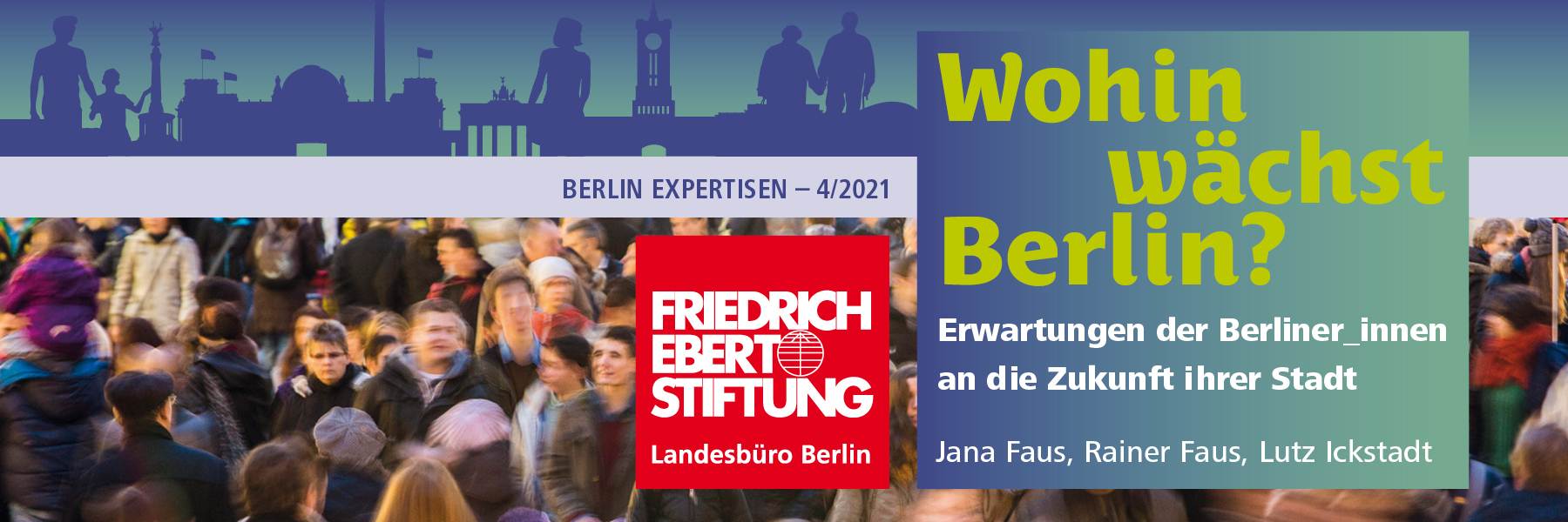 Ankündigung der Veranstaltung "Wohin wächst Berlin?" im April 2021 in Berlin.