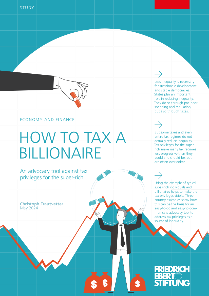 Cover Studie How to tax a billionaire Unternehmer jongliert mit Geldbündeln.