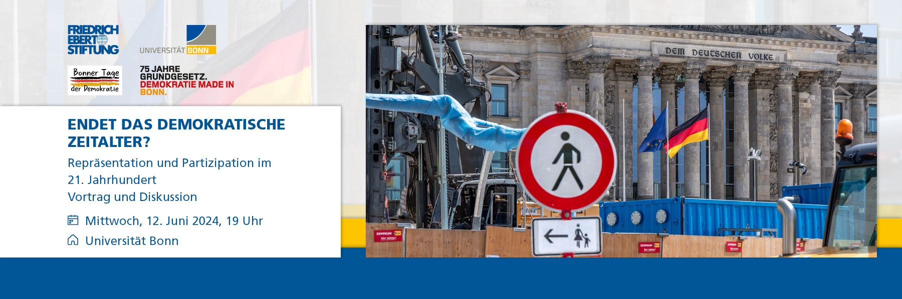 Teaser mit Veranstaltungsinfos und einem Bild, das eine Baustelle vor dem Reichstag zeigt