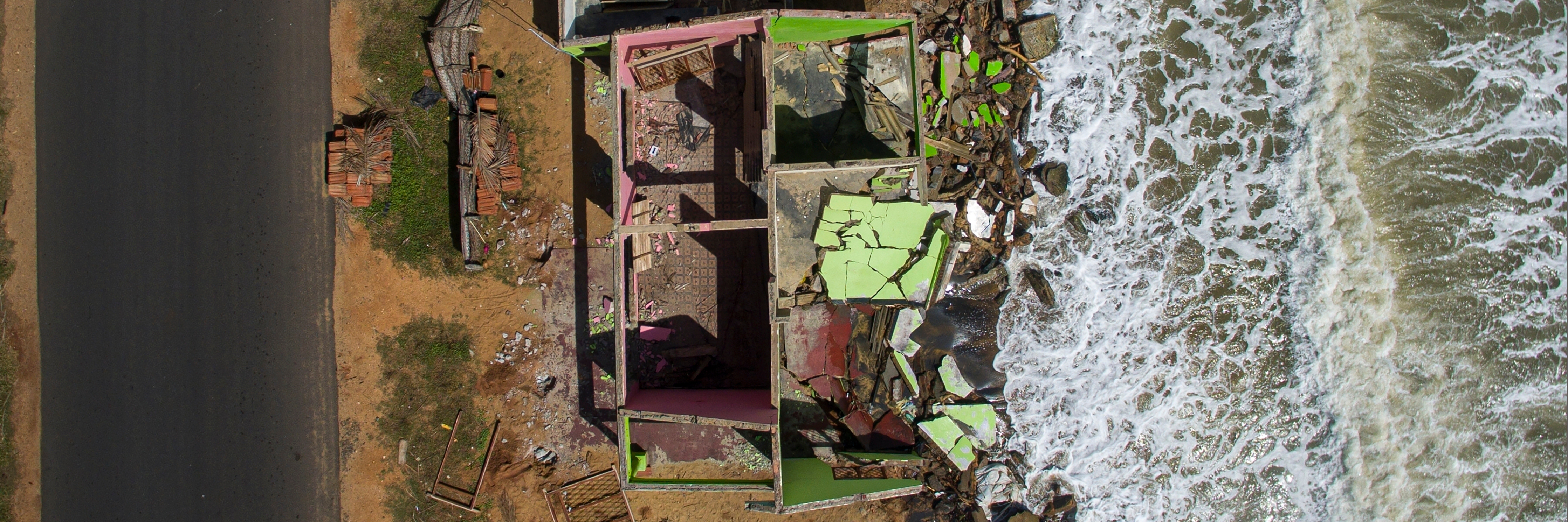 A house destroyed by coastal erosion.