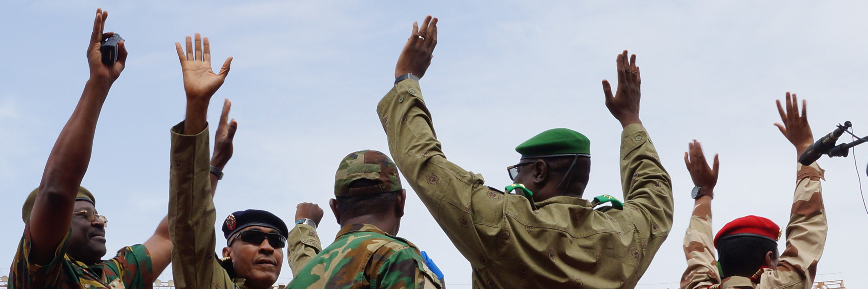 Mohamed Toumba (C) one of the leading figures of the National Council for the Protection of the Fatherland attends the demonstration of coup supporters at a stadium in the capital city of Niger, Niamey on August 6, 2023.