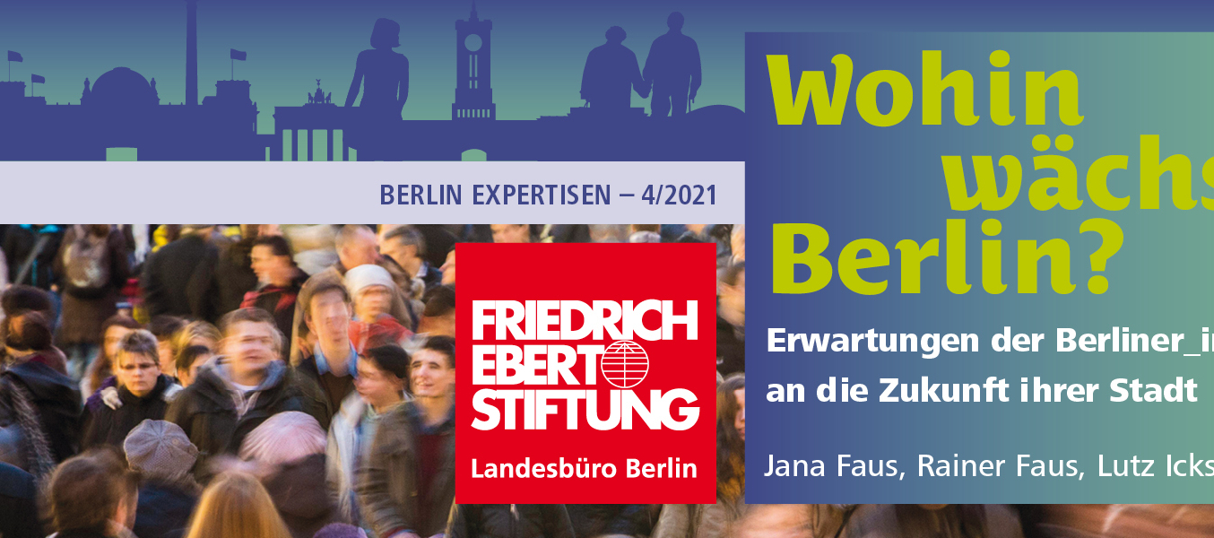 Ankündigung der Veranstaltung "Wohin wächst Berlin?" im April 2021 in Berlin.