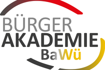 Logo mit dem Schriftzug Bürgerakademie BaWü und farbigen Bögen darüber und darunter